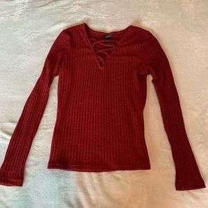 Rue 21 Red Criss Cross Long Sleeve Top Size M